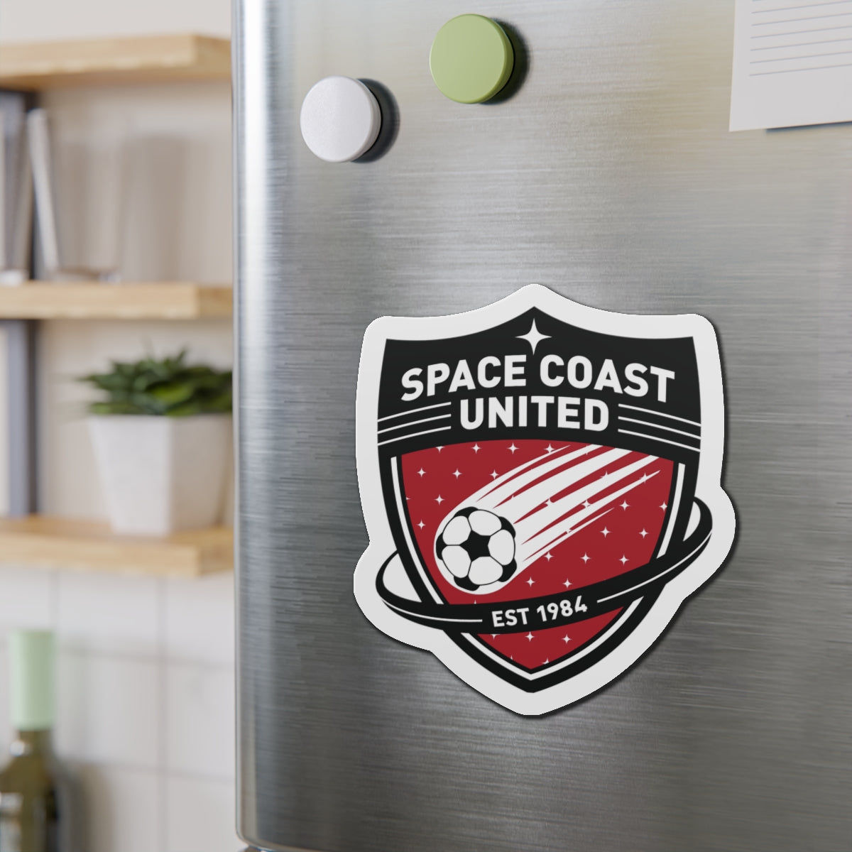 Space Coast United Soccer Shield Die-Cut Magnet — Est. 1984 Team Logo