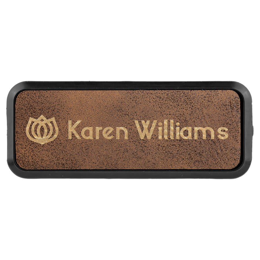 3" x 1" Laserable Leatherette Badge Blank with Frame