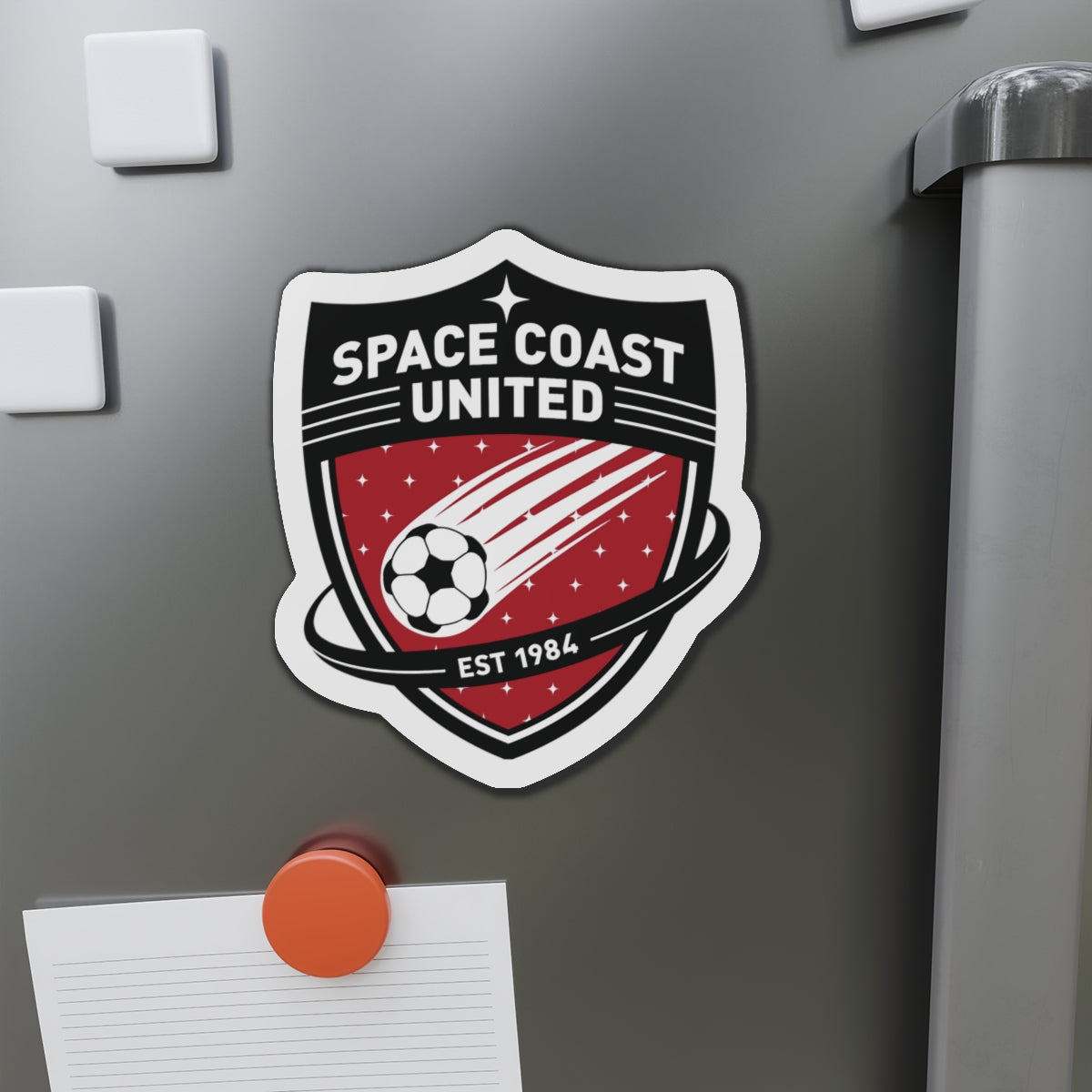 Space Coast United Soccer Shield Die-Cut Magnet — Est. 1984 Team Logo