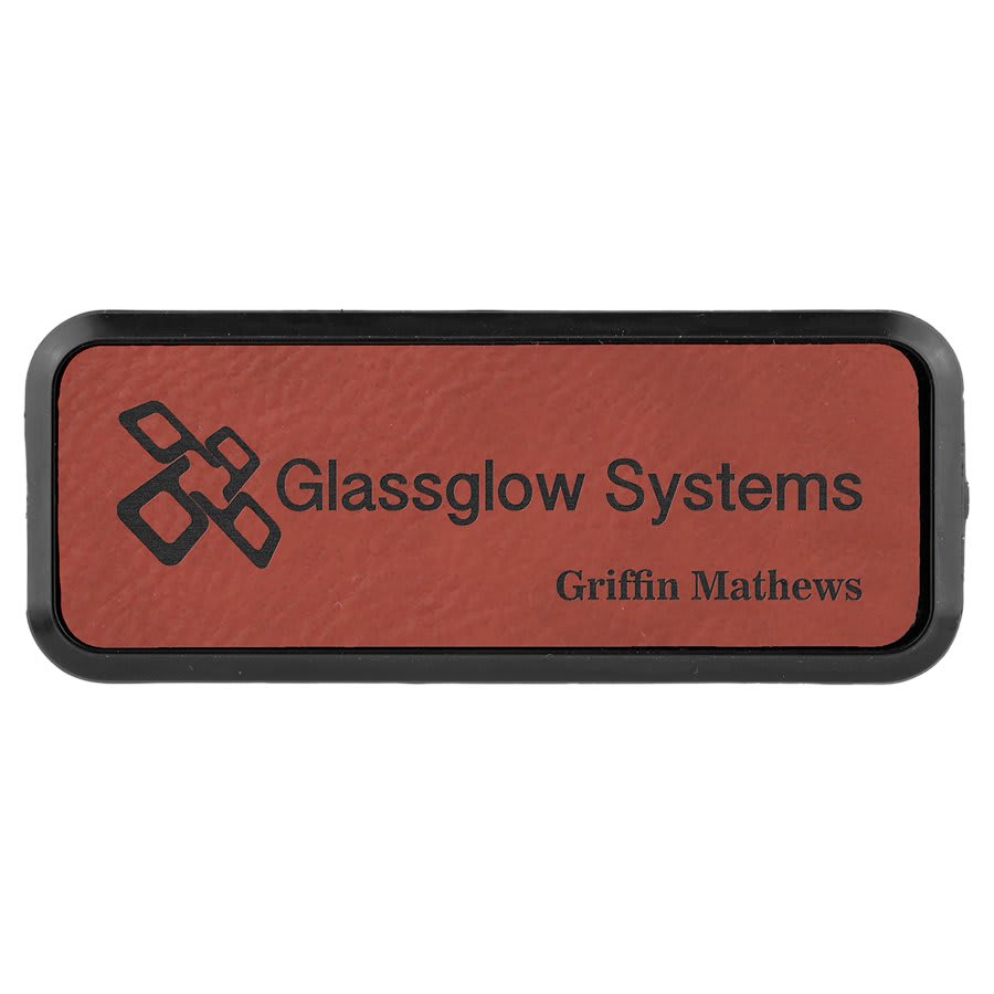 3" x 1" Laserable Leatherette Badge Blank with Frame