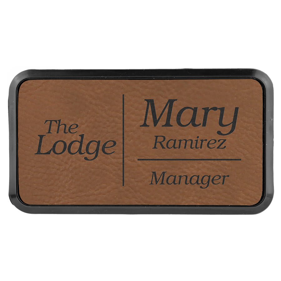 3" x 1 1/2" Laserable Leatherette Badge Blank with Frame
