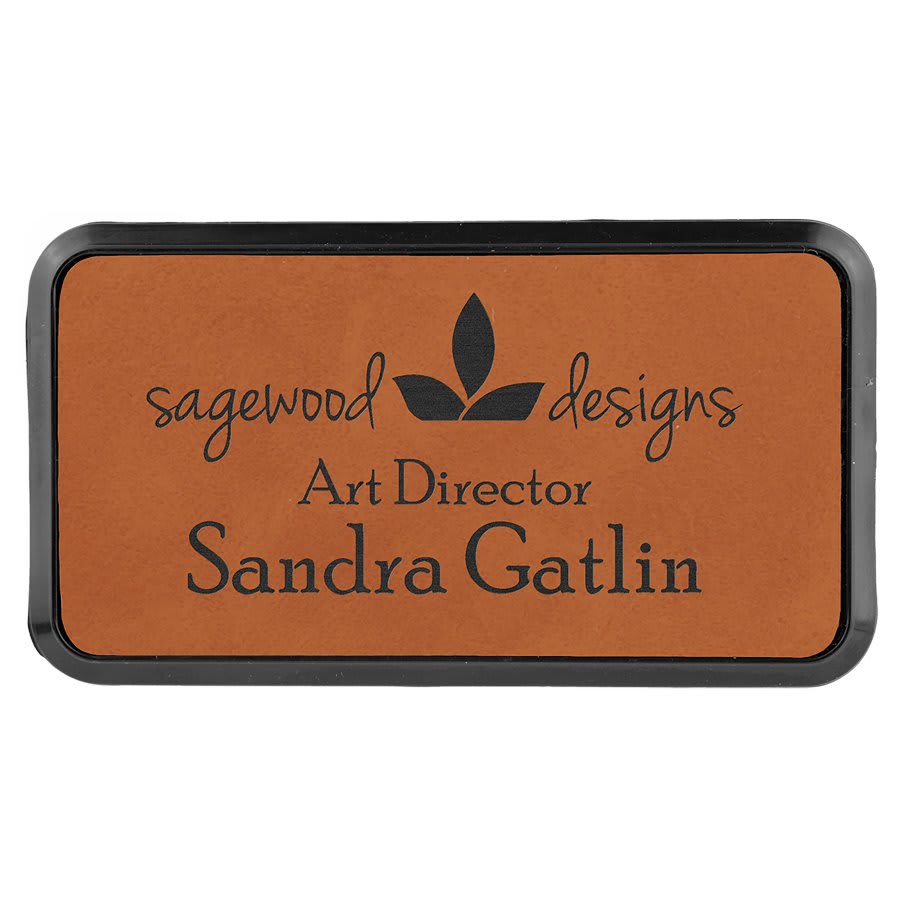 3" x 1 1/2" Laserable Leatherette Badge Blank with Frame