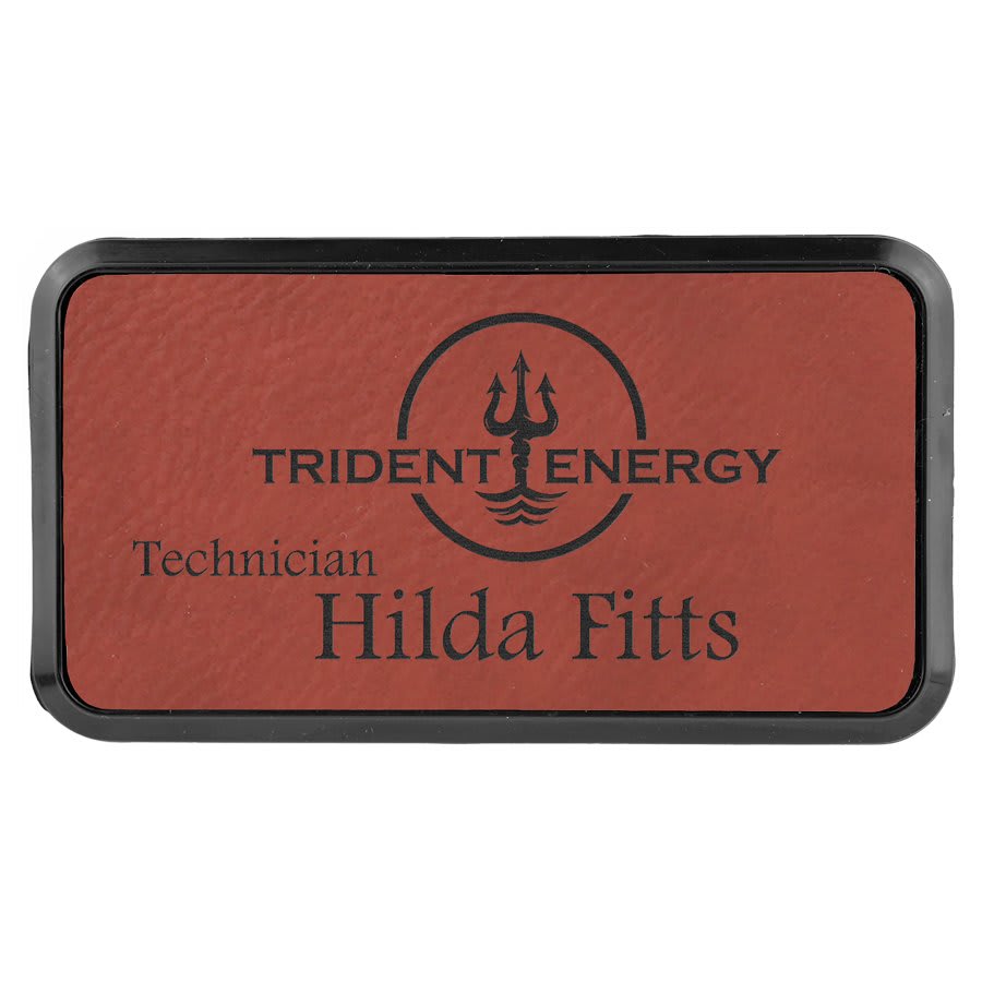 3" x 1 1/2" Laserable Leatherette Badge Blank with Frame