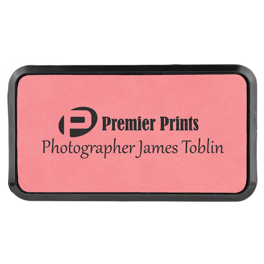 3" x 1 1/2" Laserable Leatherette Badge Blank with Frame